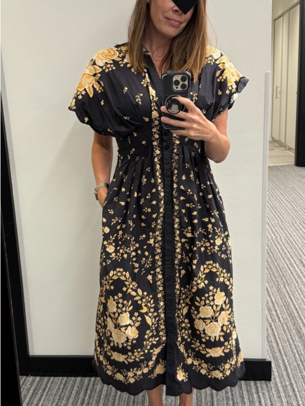 FARM Rio Black Midi Dress with Yellow Floral Embroidery - Picture 8 of 10
